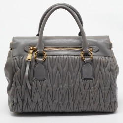 Miu Miu Grey Matelassé Leather Flap Satchel