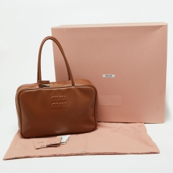 Miu Miu Brown Leather Zip Boston Bag