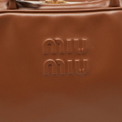 Miu Miu Brown Leather Zip Boston Bag