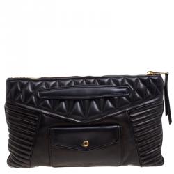 مملوكة مسبقًا Miu Miu Black Quilted Leather Biker Zip Clutch