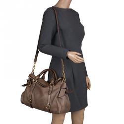 Miu Miu Dark Beige Leather Bow Top Handle Bag