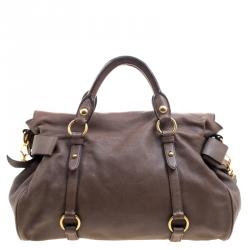 Miu Miu Dark Beige Leather Bow Top Handle Bag