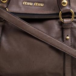 Miu Miu Dark Beige Leather Bow Top Handle Bag