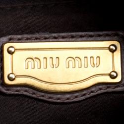 Miu Miu Dark Beige Leather Bow Top Handle Bag