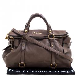 Miu Miu Dark Beige Leather Bow Top Handle Bag