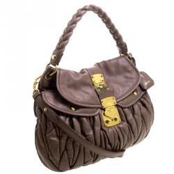 Miu Miu Brown Matelasse Lux Leather Coffer Hobo