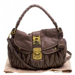 Miu Miu Brown Matelasse Lux Leather Coffer Hobo