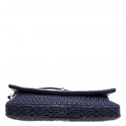 Pre Owned Miu Miu Navy Blue Matelassé Leather Crystal Flap Shoulder Bag