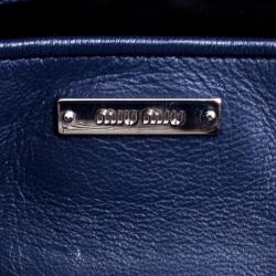 Pre Owned Miu Miu Navy Blue Matelassé Leather Crystal Flap Shoulder Bag
