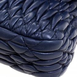 Pre Owned Miu Miu Navy Blue Matelassé Leather Crystal Flap Shoulder Bag