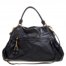 Miu Miu Black Distressed Leather Charm Satchel