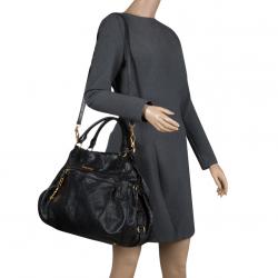 Miu Miu Black Distressed Leather Charm Satchel