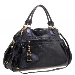 Miu Miu Black Distressed Leather Charm Satchel