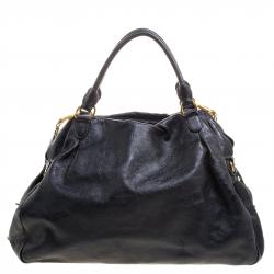 Miu Miu Black Distressed Leather Charm Satchel