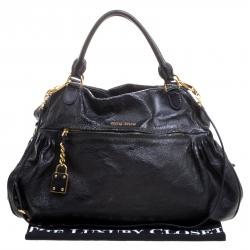 Miu Miu Black Distressed Leather Charm Satchel