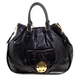 Pre Owned حقيبة ميو ميو جلد أسود بيد علوية