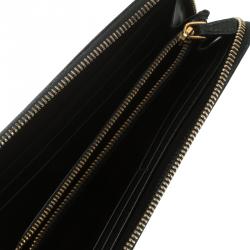 Pre Owned Miu Miu Black Croc Embossed Leather Zip Around Wallet