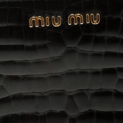 Pre Owned Miu Miu Black Croc Embossed Leather Zip Around Wallet