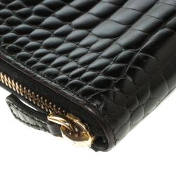 Pre Owned Miu Miu Black Croc Embossed Leather Zip Around Wallet