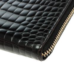 Pre Owned Miu Miu Black Croc Embossed Leather Zip Around Wallet