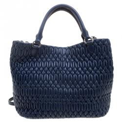 مملوكة مسبقًا Miu Miu Blue Matelasse Leather Swarovski Crystal Convertible Tote