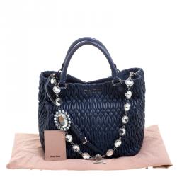 مملوكة مسبقًا Miu Miu Blue Matelasse Leather Swarovski Crystal Convertible Tote
