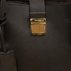 مملوكة مسبقًا Miu Miu Military Green Leather Medium Madras Tote
