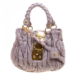 Pre Owned Miu Miu Lilac Matelasse Leather Shoulder Bag