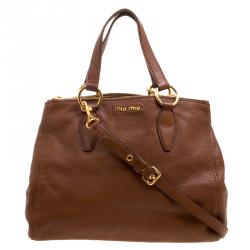 Miu Miu Brown Pebbled Leather Double Zip Convertible Tote