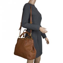 Miu Miu Brown Pebbled Leather Double Zip Convertible Tote