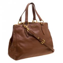 Miu Miu Brown Pebbled Leather Double Zip Convertible Tote