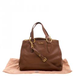 Miu Miu Brown Pebbled Leather Double Zip Convertible Tote