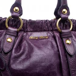 Pre Owned Miu Miu Purple Vitello Lux Leather Gathered Tote