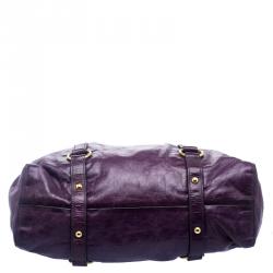 Pre Owned Miu Miu Purple Vitello Lux Leather Gathered Tote