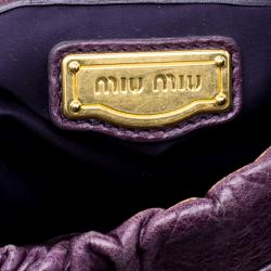 Pre Owned Miu Miu Purple Vitello Lux Leather Gathered Tote