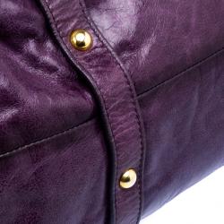 Pre Owned Miu Miu Purple Vitello Lux Leather Gathered Tote