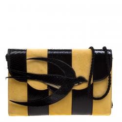 Miu Miu Yellow/Black Python and Suede Bird Shoulder Bag