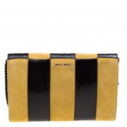 Miu Miu Yellow/Black Python and Suede Bird Shoulder Bag