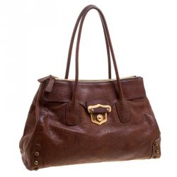 Pre Owned Miu Miu Brown Embossed Leather Double Zip Tote