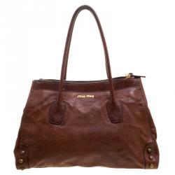 Pre Owned Miu Miu Brown Embossed Leather Double Zip Tote