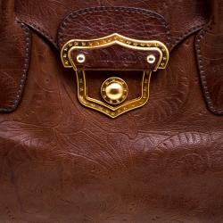 Pre Owned Miu Miu Brown Embossed Leather Double Zip Tote