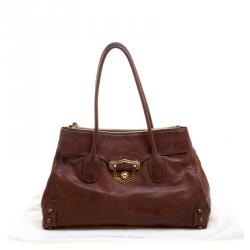 Pre Owned Miu Miu Brown Embossed Leather Double Zip Tote