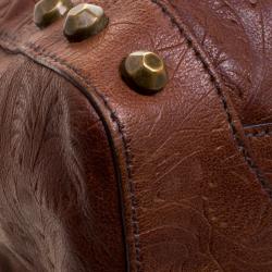 Pre Owned Miu Miu Brown Embossed Leather Double Zip Tote