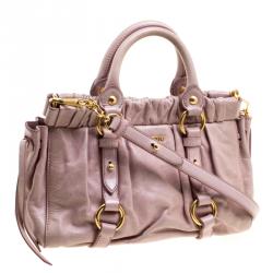 Miu Miu Beige Glazed Leather Small Luxe Ruched Top Handle Bag
