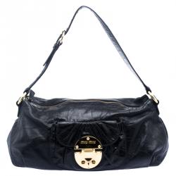 Pre Owned Miu Miu Black Leather Shoulder Bag