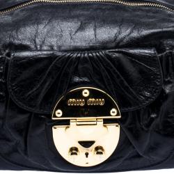 Pre Owned Miu Miu Black Leather Shoulder Bag