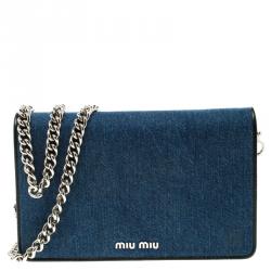 Pre Owned Miu Miu Blue Denim with Northern Raccoon Fur Charm Crossbody Bag