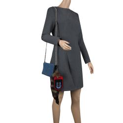 Pre Owned Miu Miu Blue Denim with Northern Raccoon Fur Charm Crossbody Bag