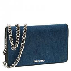 Pre Owned Miu Miu Blue Denim with Northern Raccoon Fur Charm Crossbody Bag