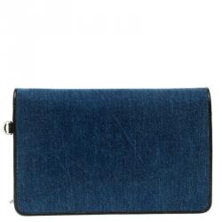 Pre Owned Miu Miu Blue Denim with Northern Raccoon Fur Charm Crossbody Bag